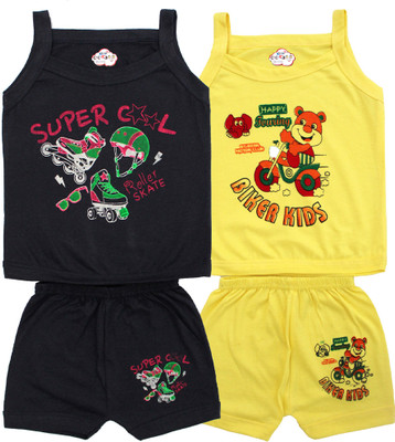 VACKY Baby Boys & Baby Girls Casual T-shirt Shorts(Black, Yellow)