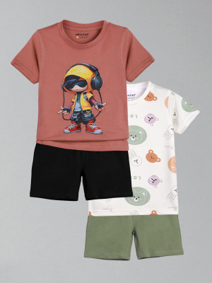 Hellcat Baby Boys Casual T-shirt Shorts(Brown/Cream)
