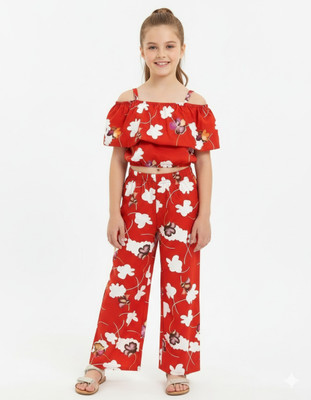 Mayas fashion Girls Party(Festive) Top Pant(Red, White)