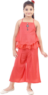 Style Stop Girls Casual Top Pant(Red)