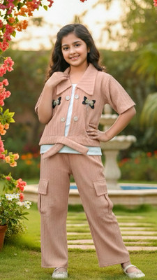 K DRESSES Girls Party(Festive) Jacket Pant(Peach)