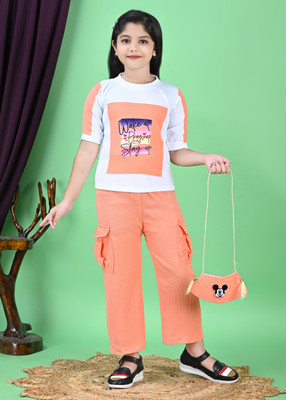 newsifa Girls Party(Festive) Top Pant(ORANGE, WHITE)