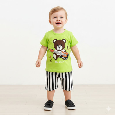 Iffat collection Baby Boys Party(Festive) T-shirt Shorts(GREEN)