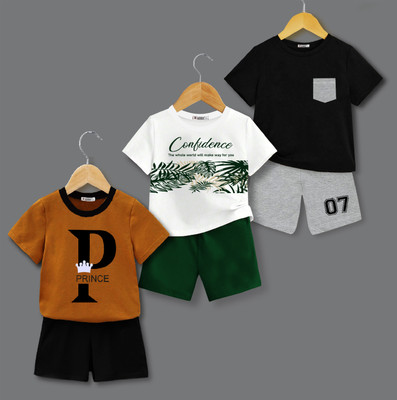 tarsier Baby Boys & Baby Girls Casual T-shirt Shorts(BLACK_BEIGE_WHITE)