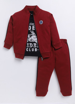 carrydreams Boys Casual Jacket T-shirt, Trouser(MAROON)