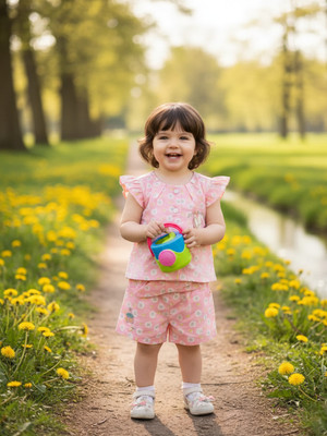 BABY'S DAY Baby Girls Casual Top Shorts(Peach)