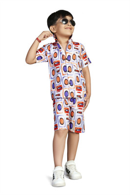 Kenvi Textile Boys Casual Shirt Shorts(white, Pureple, orange)