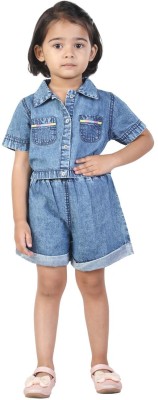 BUDDING BEES Baby Girls Casual Top Shorts(Blue)