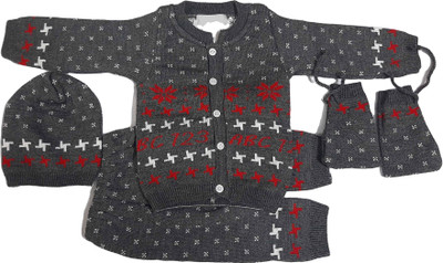 EssCubes Enterprise Baby Boys & Baby Girls Casual Sweater Pyjama, Cap, Socks(Dar Grey)