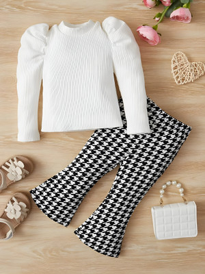 HouseOfCommon Baby Girls Party(Festive) T-shirt Trouser(White)