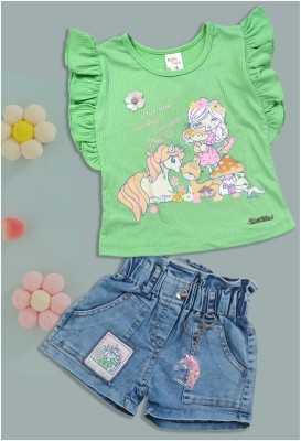 KETI MINI Baby Girls Casual Top Shorts(Light Green)