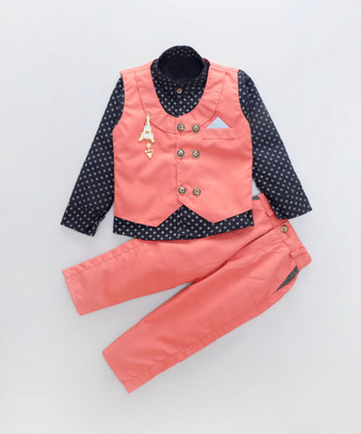 Ajmer Dresses Boys Casual Jacket Shirt, Pant(Pink)