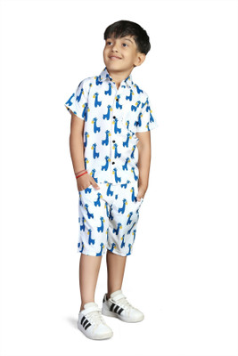 Kenvi Textile Boys Casual Shirt Shorts(white, Blue)