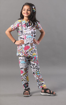 Zikigo Fab Baby Boys & Baby Girls Casual T-shirt Track Pants(WHITE)