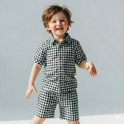 AADHYAFASHION Boys Casual Shirt Shorts(Black, White)