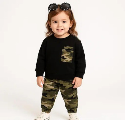 EZIKIDS Baby Boys & Baby Girls Casual T-shirt Trouser(BLACK)