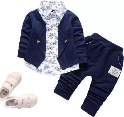 nejadhariexim Baby Boys & Baby Girls Party(Festive) Jacket Pant, Bow Tie(Blue)