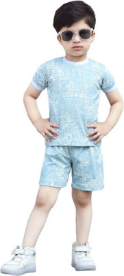 Meena and company Boys Casual T-shirt Shorts(Light blue)