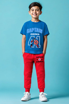 MARVEL BY MISS & CHIEF Boys Casual T-shirt Track Pants(Blue, Red)