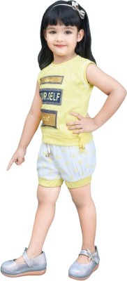 JIYAN FASHION WORLD Girls Party(Festive) Top Shorts(Yellow)