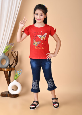TIMESSTYLE Girls Party(Festive) Top Capri(Red)
