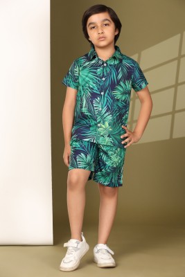 Enciger Boys Casual Shirt Shorts(Green Navy)