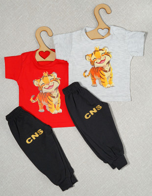 craze n stitch Baby Boys Casual T-shirt Pant(RED AND WHITCH MILANCH)