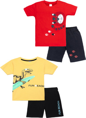 Yk Boys Casual T-shirt Shorts(Red&Yellow)