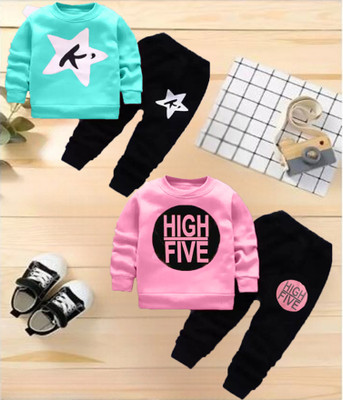 PY PINKYOU Baby Boys & Baby Girls Casual T-shirt Track Pants(Kstar Light Blue-Hifi Baby Pink)