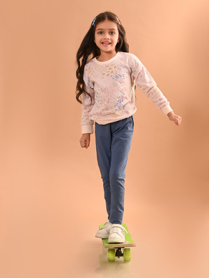 Lilpicks Girls Casual Sweatshirt Trouser(Peach Grey)