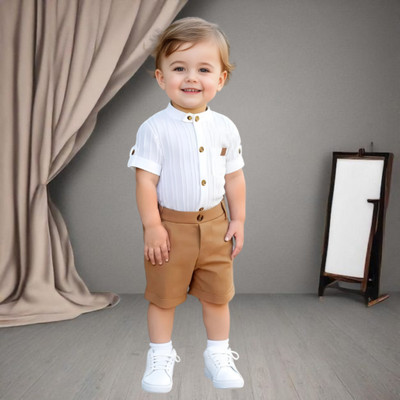 menvy Baby Boys Casual Shirt Shorts(Brown)