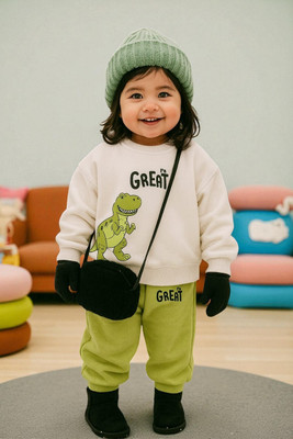 KicoCart Baby Boys & Baby Girls Dinosaur Casual Sweatshirt Pyjama(White, Green)