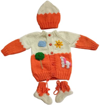 Cute Collection Baby Boys & Baby Girls Party(Festive) Sweater Bootie, Cap(Multicolor)