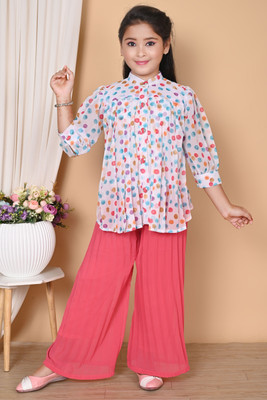 NIVARACREATION Girls Party(Festive) Top Pant(Red)