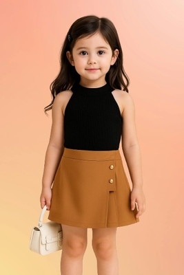RIYANSHI Girls Casual Top Skirt(Black, Brown)