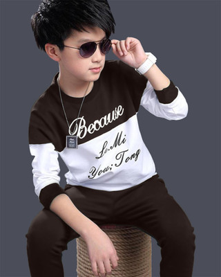 Azy Fabrics Boys Casual T-shirt Track Pants(Brown-8530)