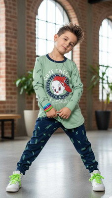 NexBuyCordsSet Boys & Girls Casual T-shirt Pyjama(Mint Green & Dark Blue)