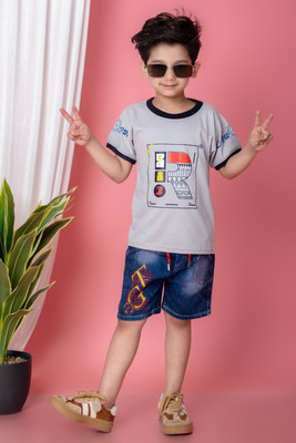 NIVARACREATION Boys Casual T-shirt Shorts(Beige)