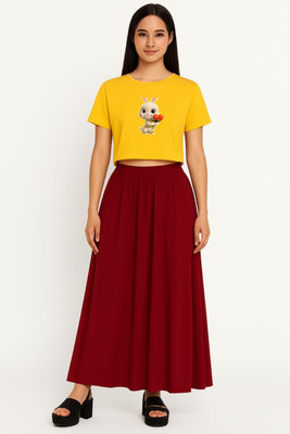 Wearax Girls Casual T-shirt Trouser(YELLOW)