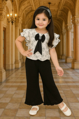 GREEN DRAGONFLY Girls Casual Top Pant(White & Black)