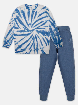 KiddoPanti Boys Casual T-shirt Track Pants(Indigo & Blue Melange)