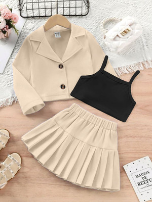 FARBIG WEAR Girls Party(Festive) Jacket Skirt, Camisole(Cream)