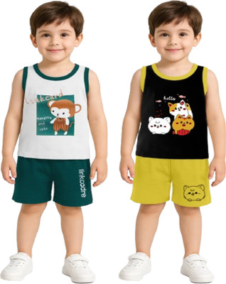 PY PINKYOU Baby Boys Casual T-shirt Shorts(WHITE-BLACK)