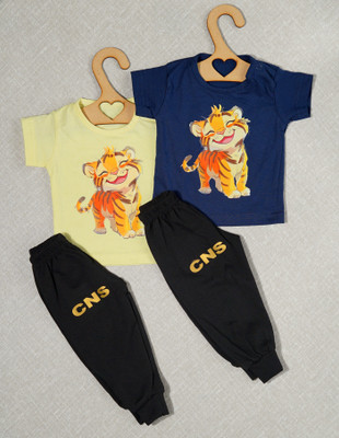 craze n stitch Baby Boys Casual T-shirt Pant(YELLOW AND NAVY BLUE)