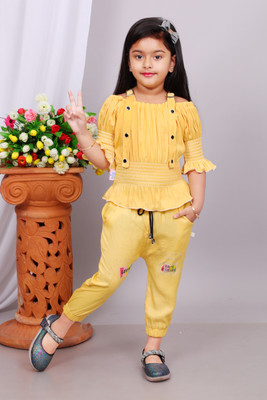 luckky dresses Girls Party(Festive) Top Capri(Yellow)