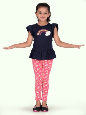 Zalio Girls Casual Top Legging(Navy Blue/Coral)