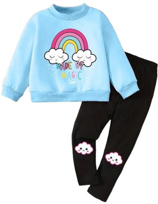 KEESOR Baby Girls Casual T-shirt Pant(BLUE:BLACK)