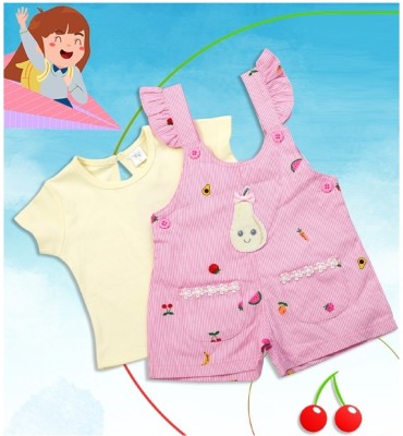 BABY'S DAY Baby Girls Casual Dungaree and Romper Top(Pink)