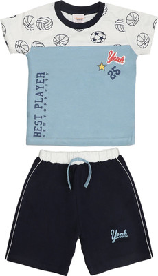 happiee bears Baby Boys Casual T-shirt Shorts(Grey)