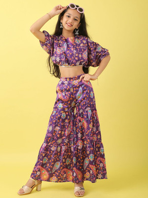 Miss & Chief Girls Party(Festive) Top Pant(Purple)